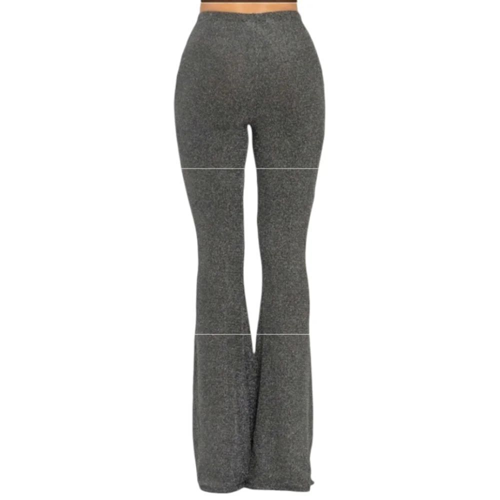 Lurex Flared Long Pants Bell Bottom Silver Gray Glitter Knit Jersey - Picture 6 of 13